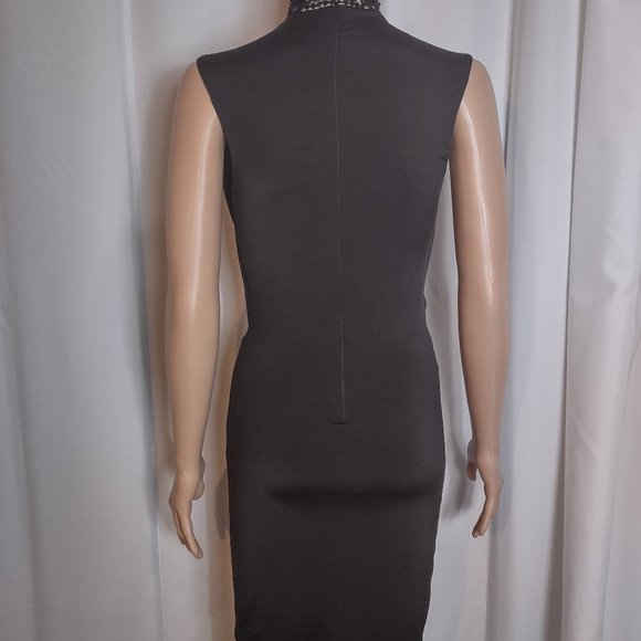 VA VA VOOM Black spandex dress with beaded lace on neck and chest size S - Picture 6 of 8